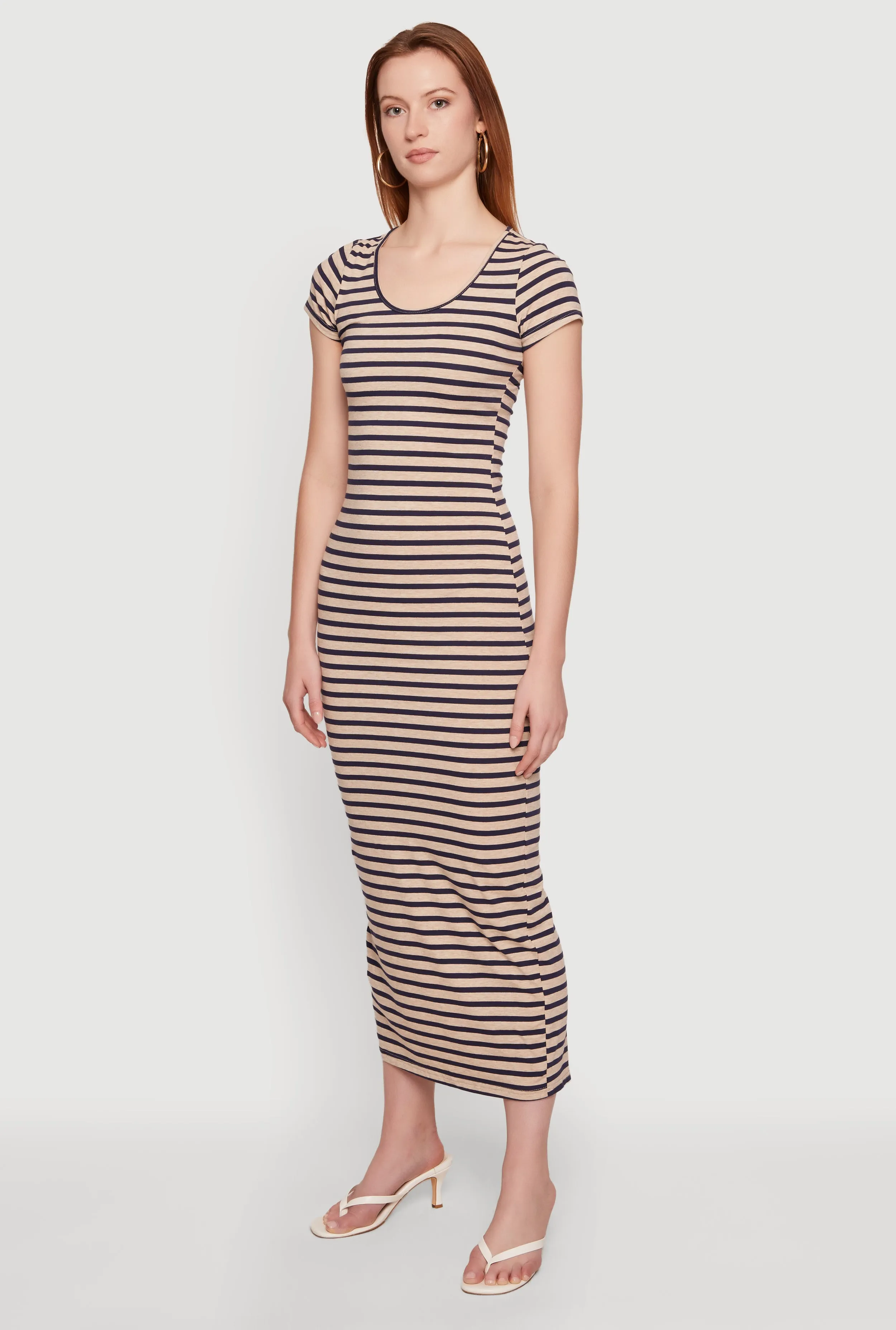 Striped Scoop Neck Back Slit Midi Dress sold by Rainbow product image thumbnail 2
