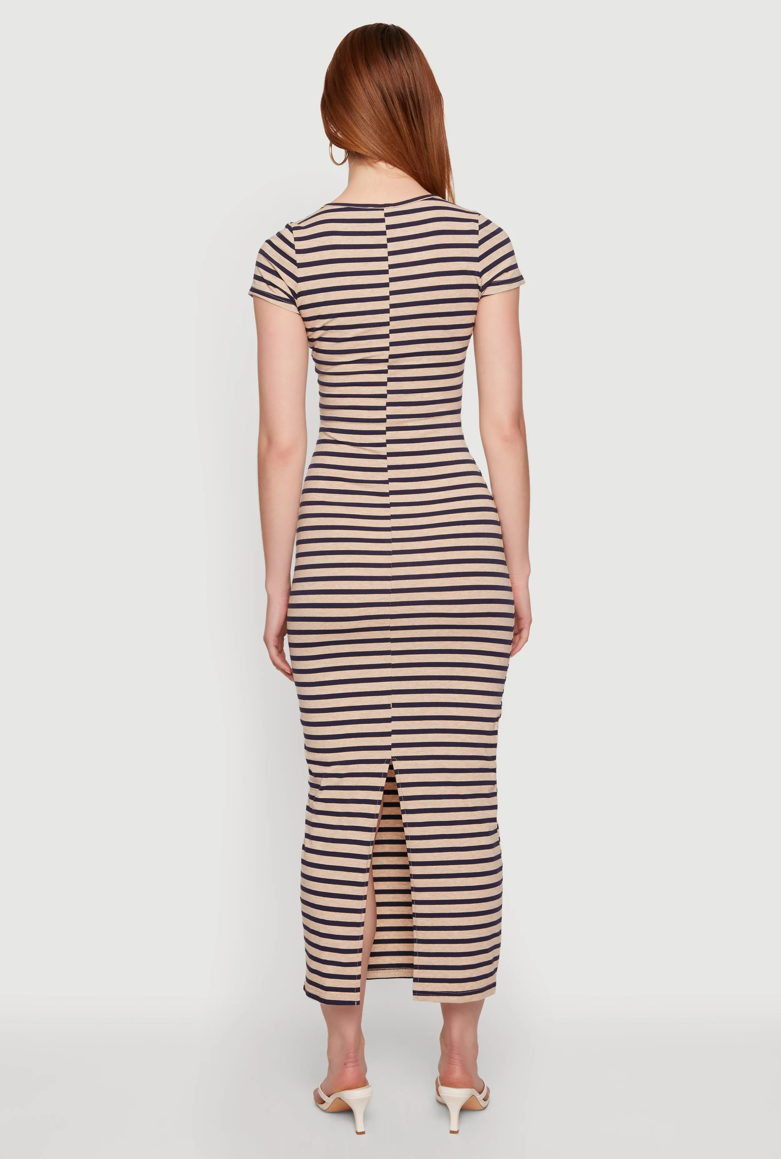 Striped Scoop Neck Back Slit Midi Dress sold by Rainbow product image thumbnail 3