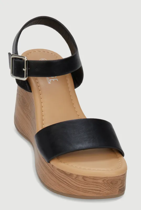 Faux Leather Ankle Strap Cork Wedge Heels made by Rainbow