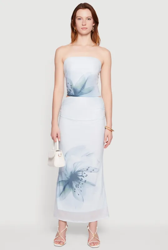 Flower Print Mesh Maxi Skirt made by iris