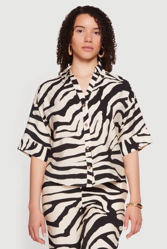 Crepe Knit Zebra Print Shirt made by Rainbow