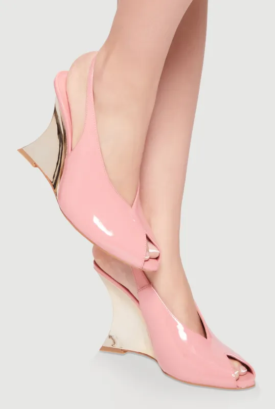 Peep Toe Slingback Metallic Wedges made by Rainbow