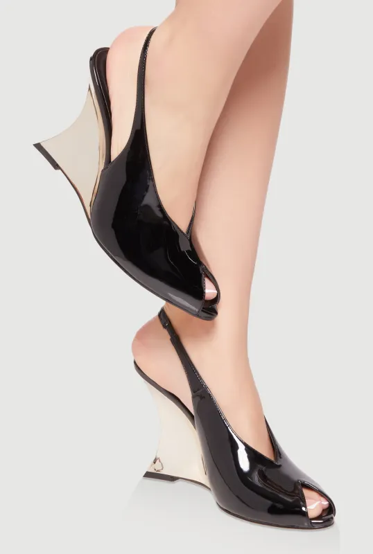 Peep Toe Slingback Metallic Wedges made by Rainbow