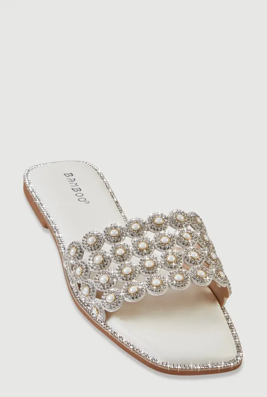 Gemstone Cutout Band Slide Sandals made by Rainbow