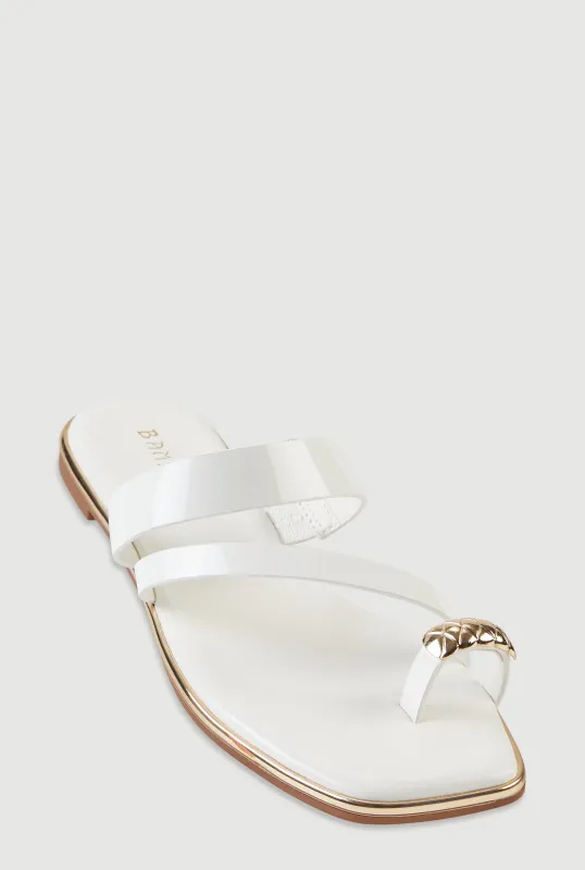 Metallic Toe Loop Asymmetrical Strappy Slide Sandals made by Rainbow