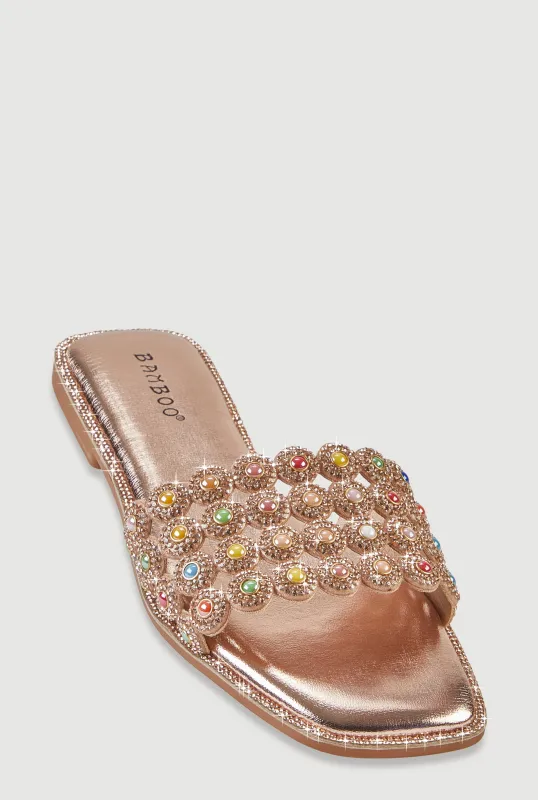 Gemstone Cutout Band Slide Sandals made by Rainbow