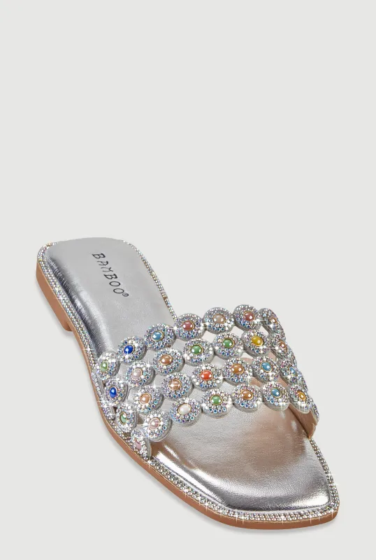Gemstone Cutout Band Slide Sandals made by Rainbow