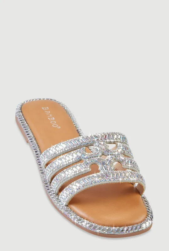 Rhinestone Embellished Cutout Band Slide Sandals made by Rainbow