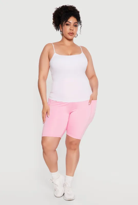 Plus Size Solid Bike Shorts with Cell Phone Pockets made by Rainbow