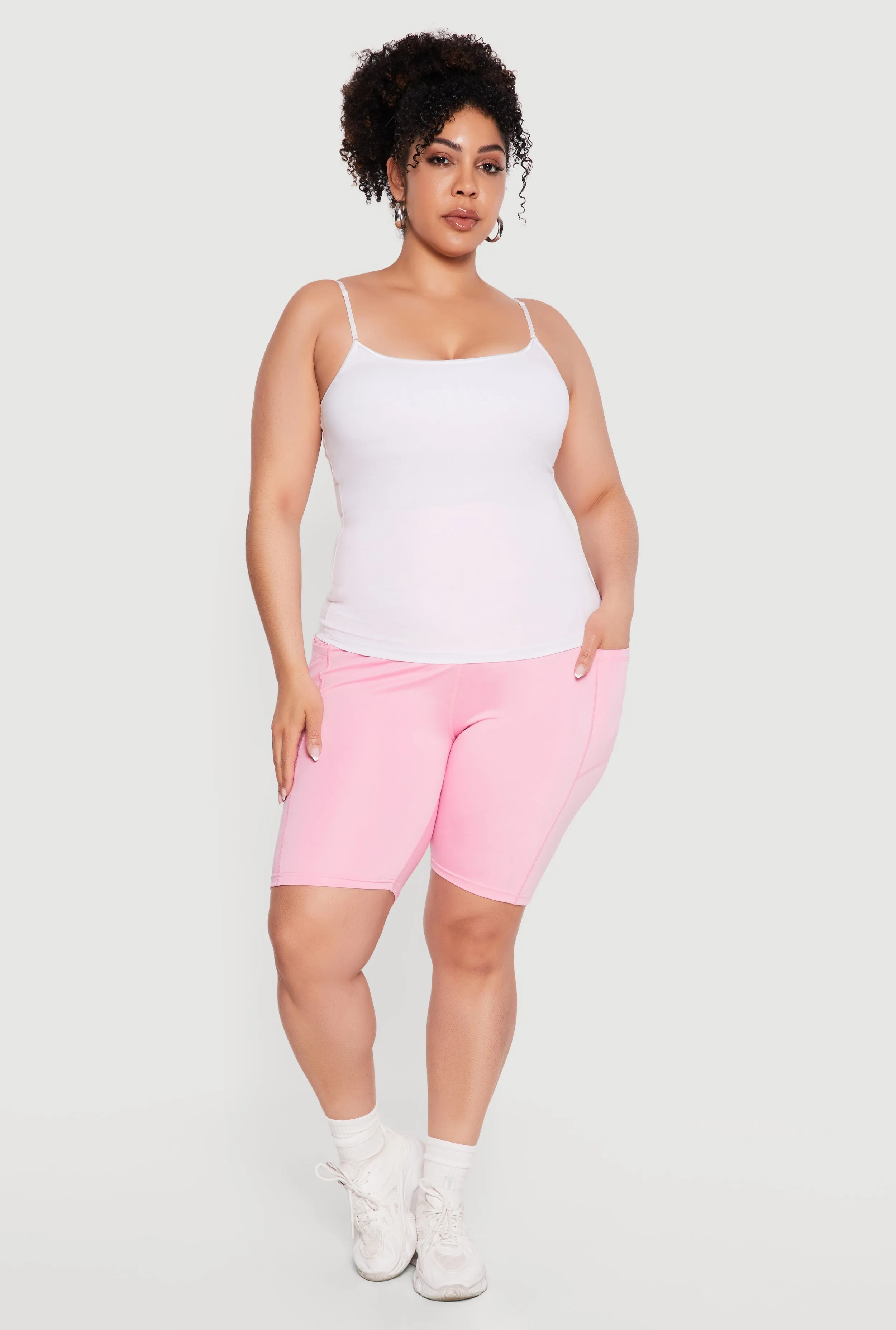 Plus Size Solid Bike Shorts with Cell Phone Pockets sold by Rainbow