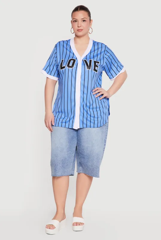 Plus Size Striped Love Graphic Mesh Jersey made by Rainbow