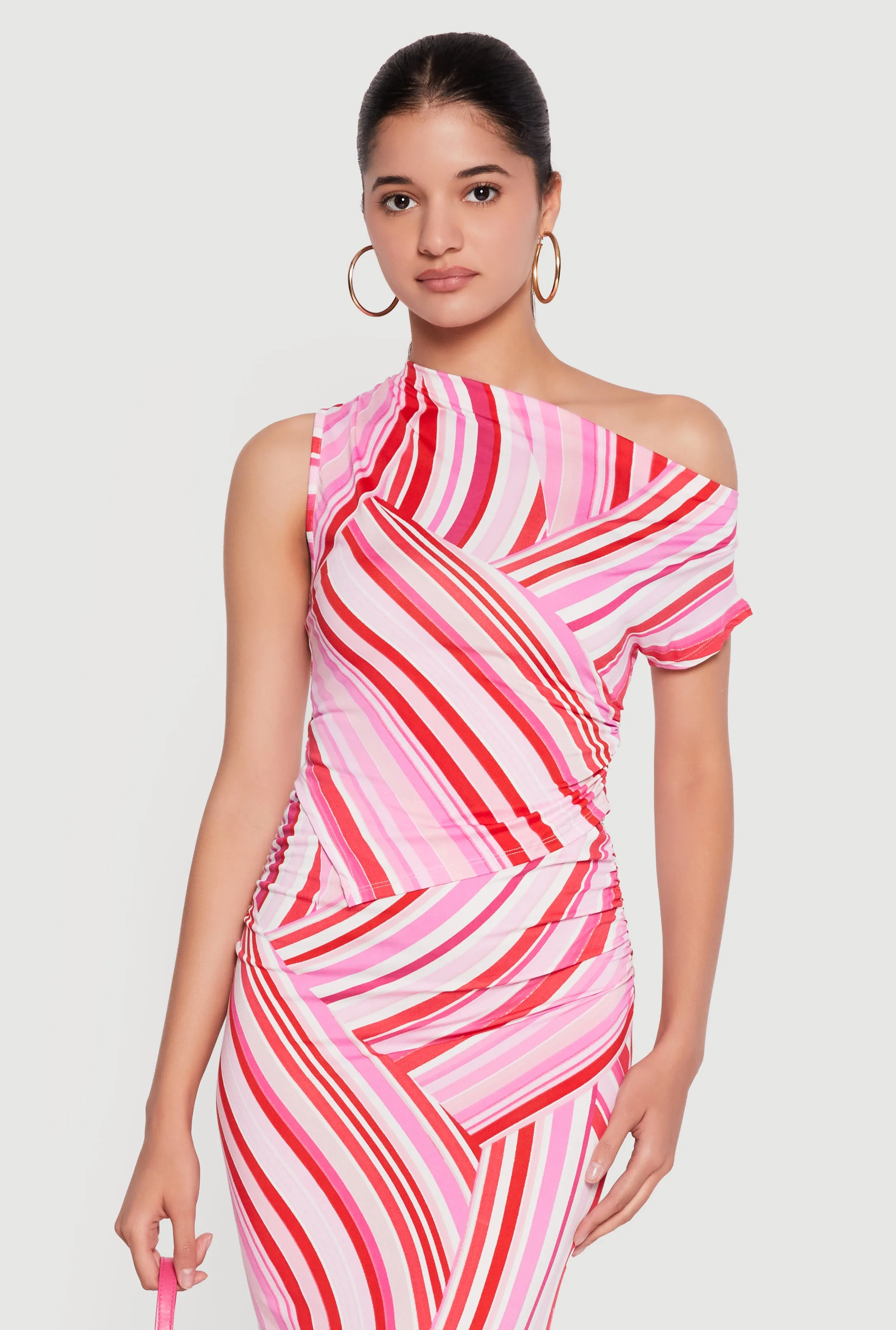 One Shoulder Striped Side Ruched Blouse sold by Rainbow product image thumbnail 3
