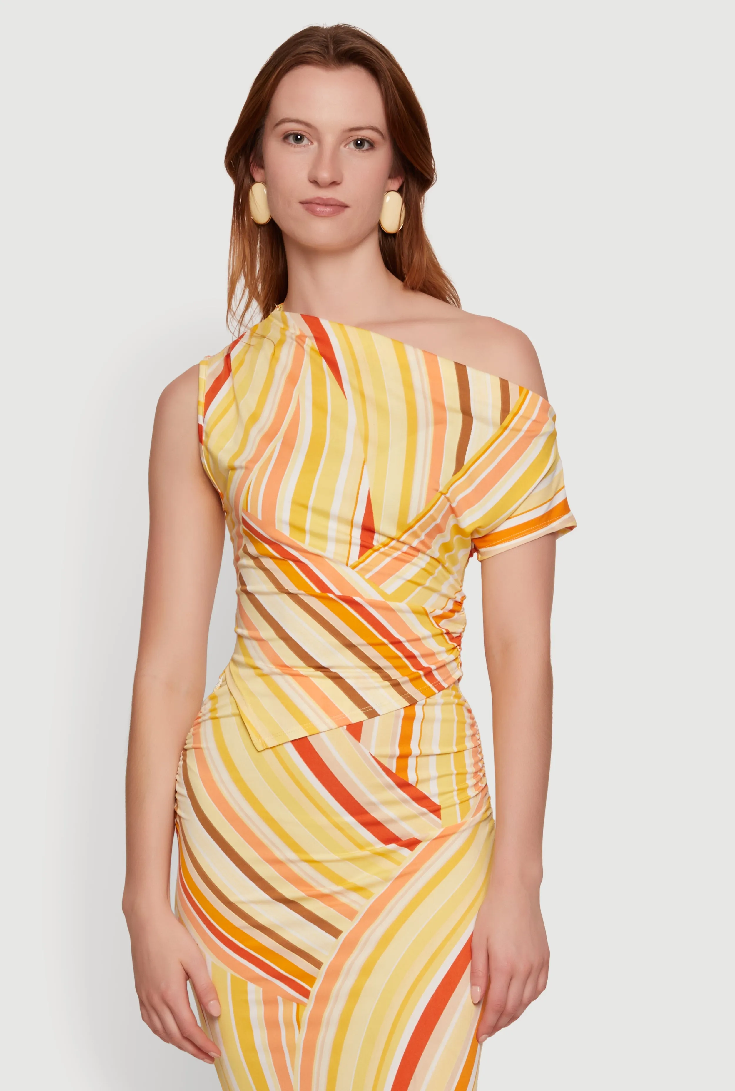 One Shoulder Striped Side Ruched Blouse sold by Rainbow product image thumbnail 2