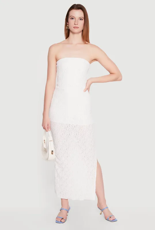 Textured Knit Side Slit Tube Maxi Dress made by Rainbow