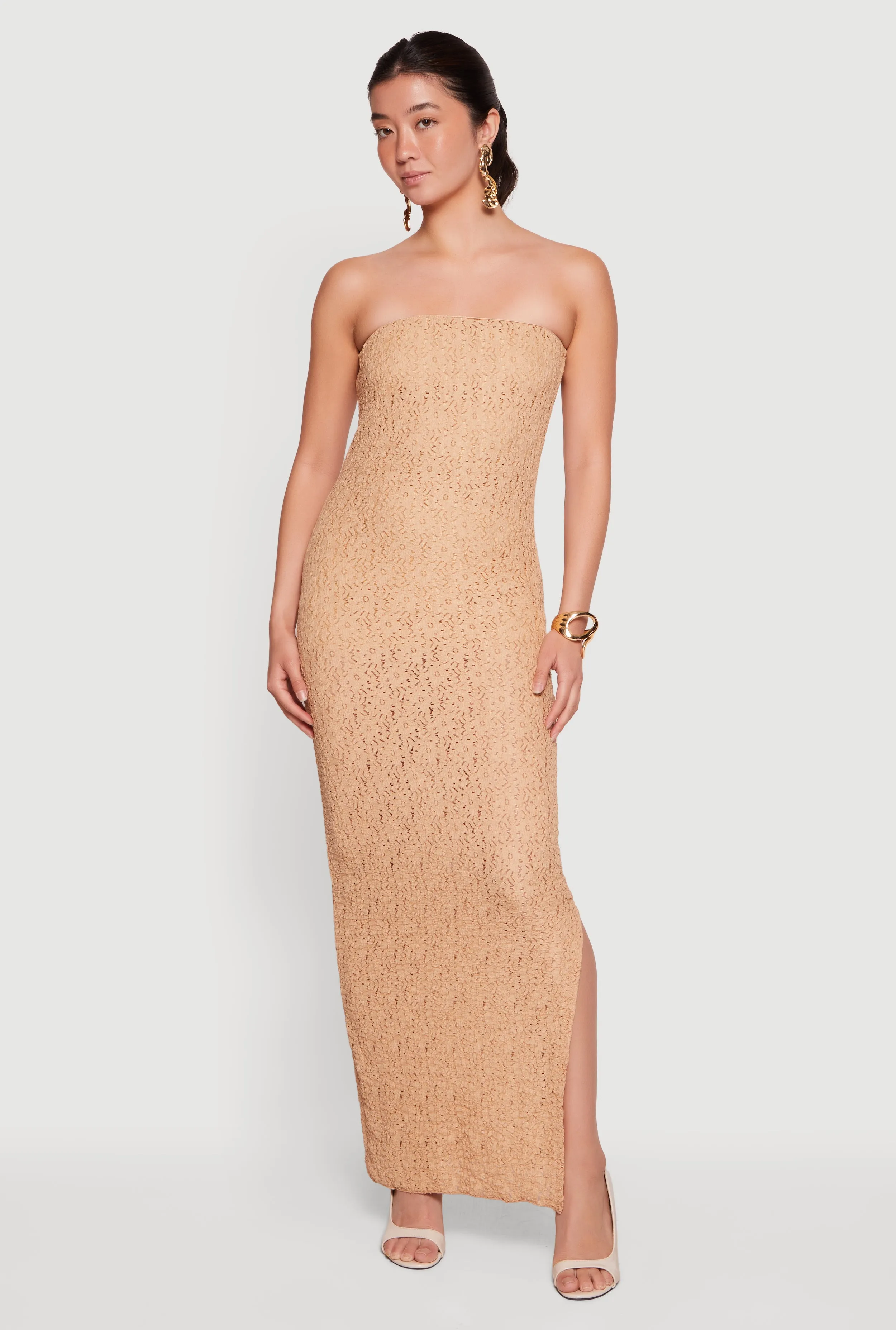 Textured Knit Side Slit Tube Maxi Dress sold by Rainbow product image thumbnail 4