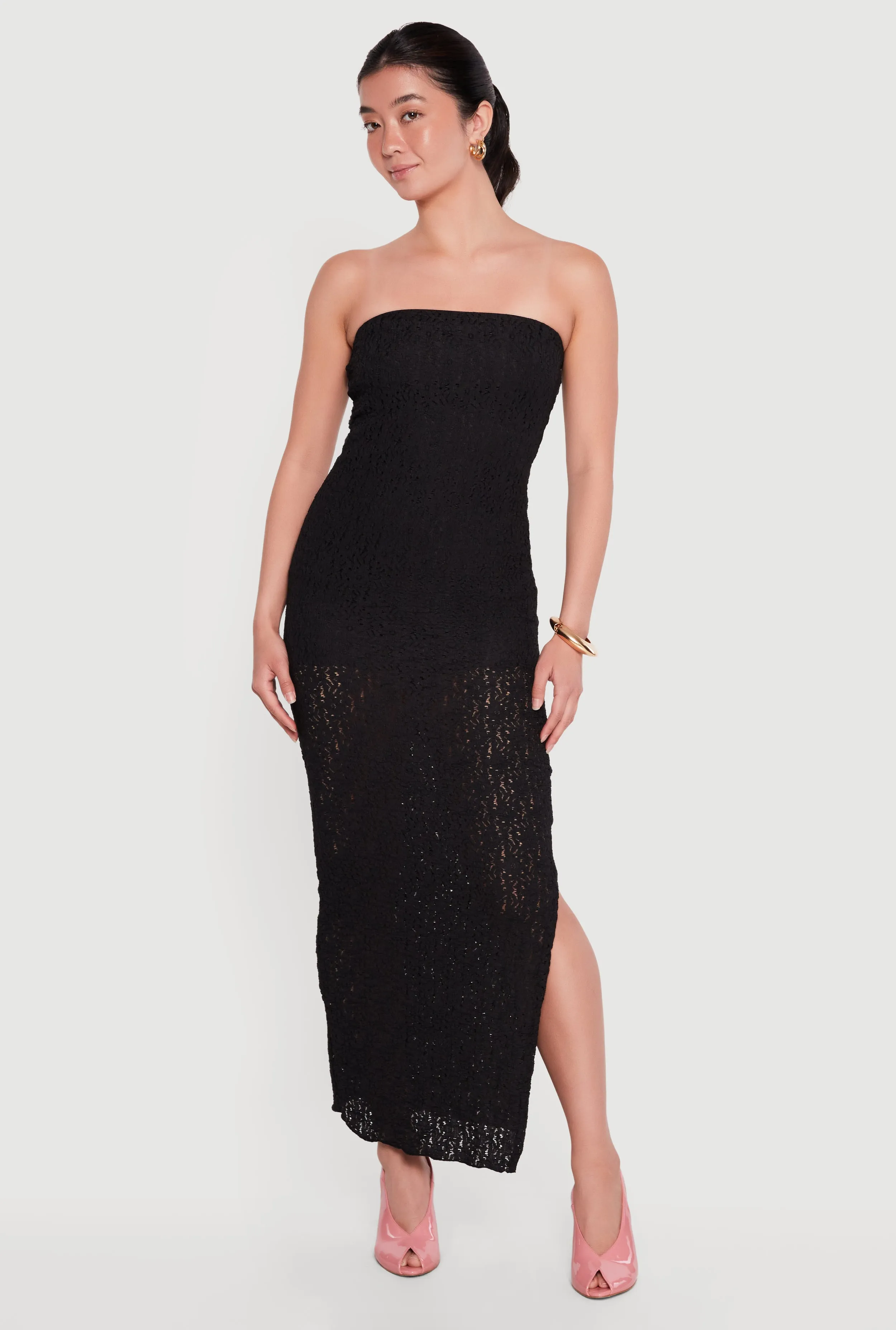 Textured Knit Side Slit Tube Maxi Dress sold by Rainbow product image thumbnail 2
