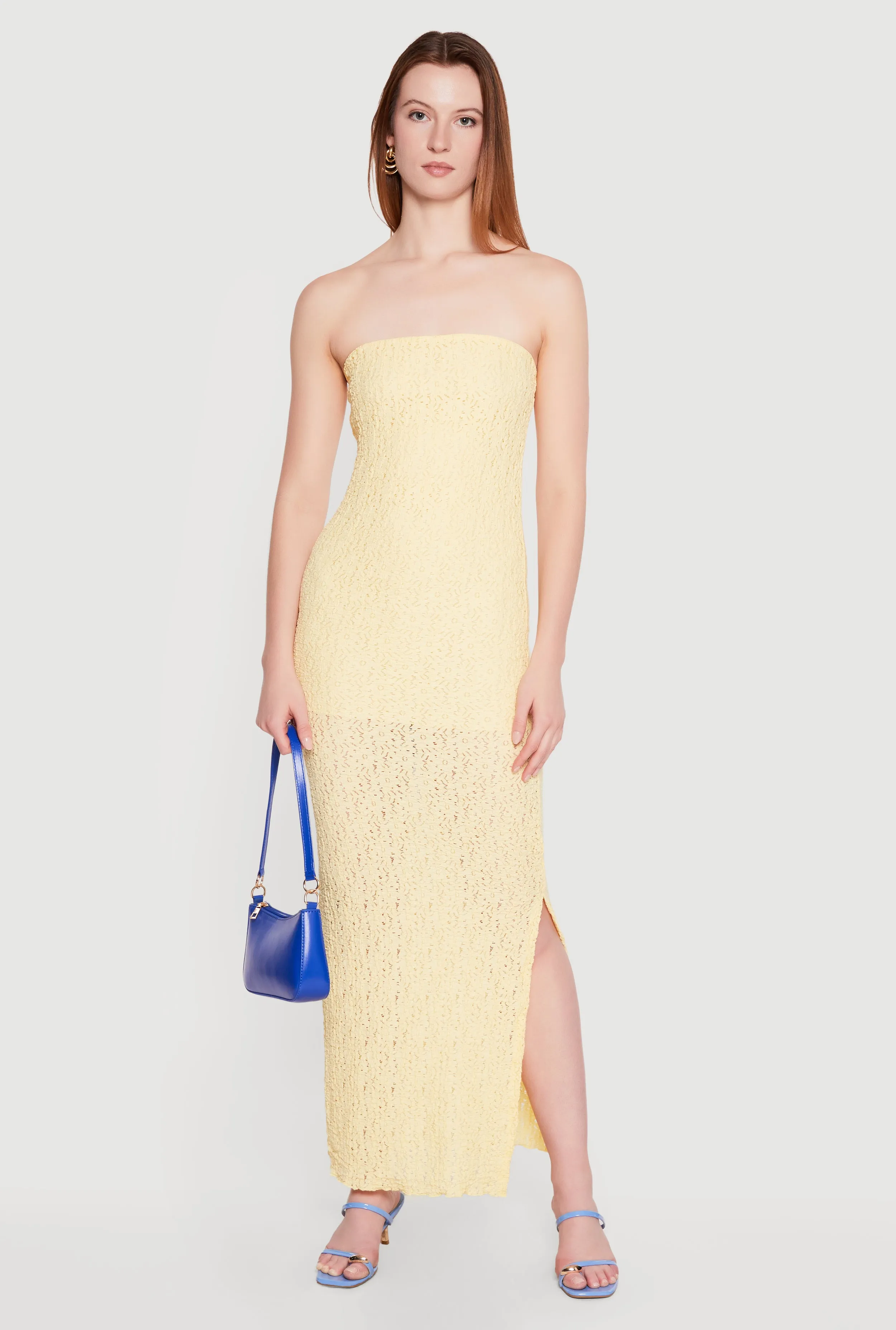 Textured Knit Side Slit Tube Maxi Dress sold by Rainbow product image thumbnail 3