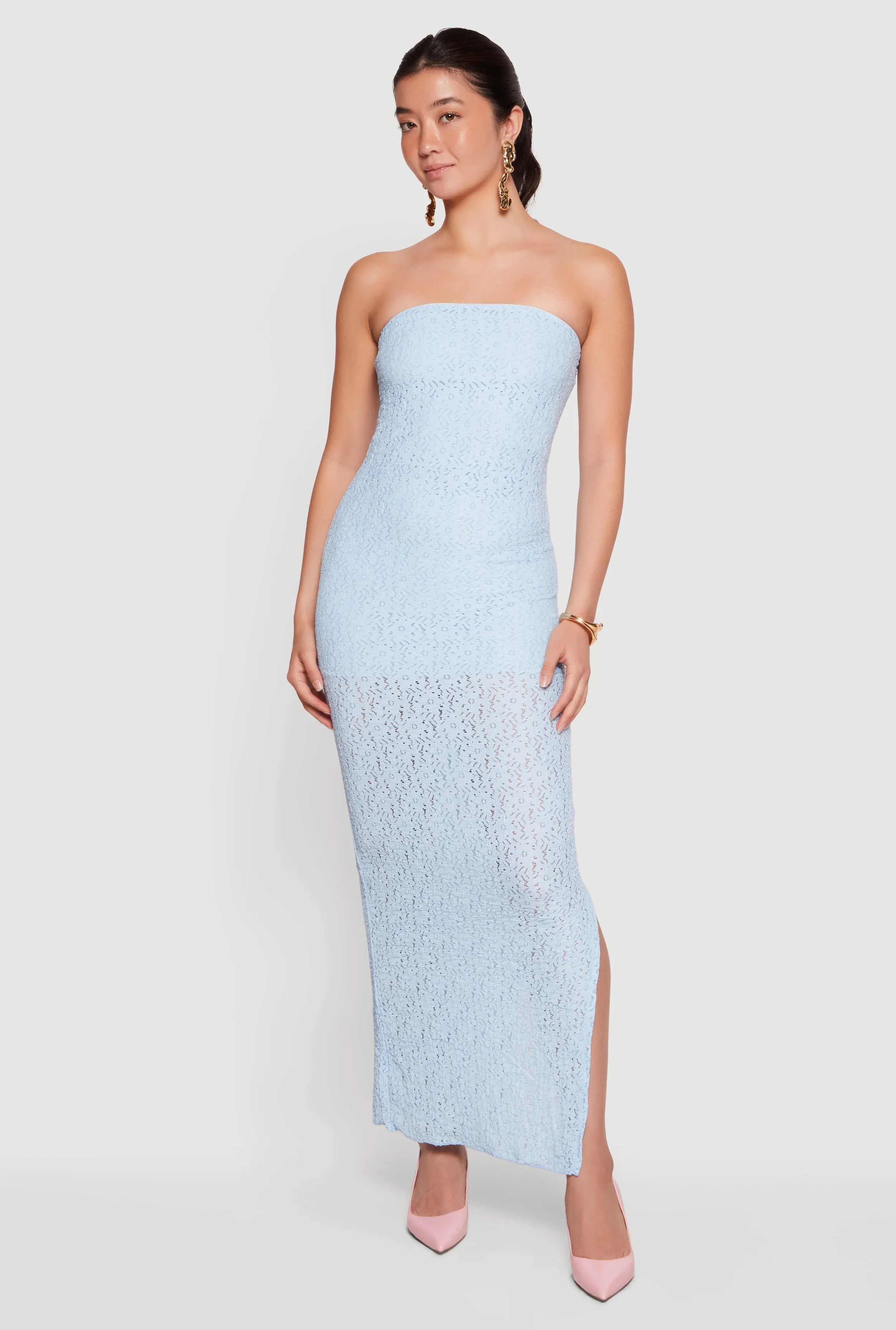 Textured Knit Side Slit Tube Maxi Dress sold by Rainbow product image thumbnail 5