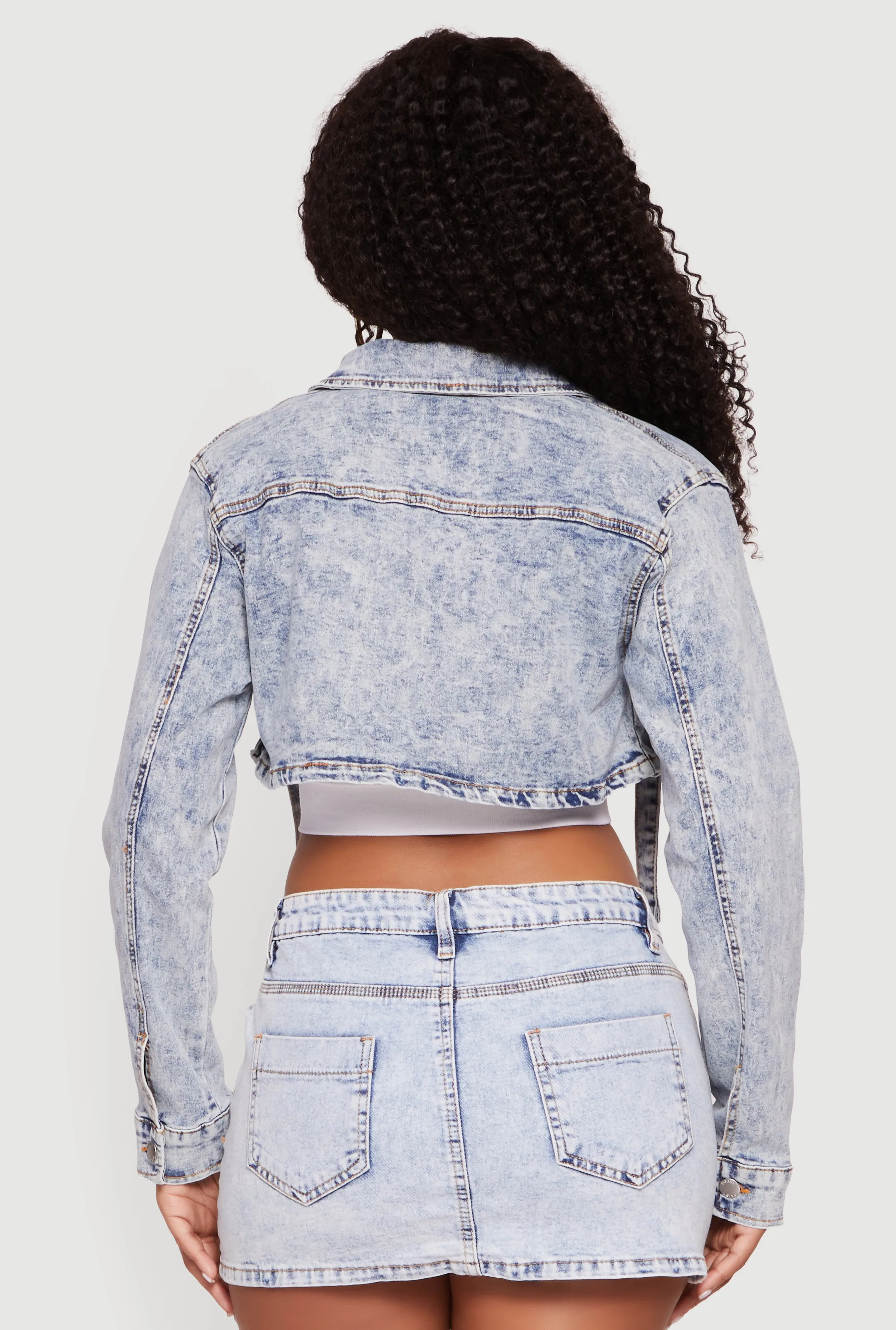 Stone Wash Cargo Pocket Cropped Denim Jacket sold by Rainbow product image thumbnail 5