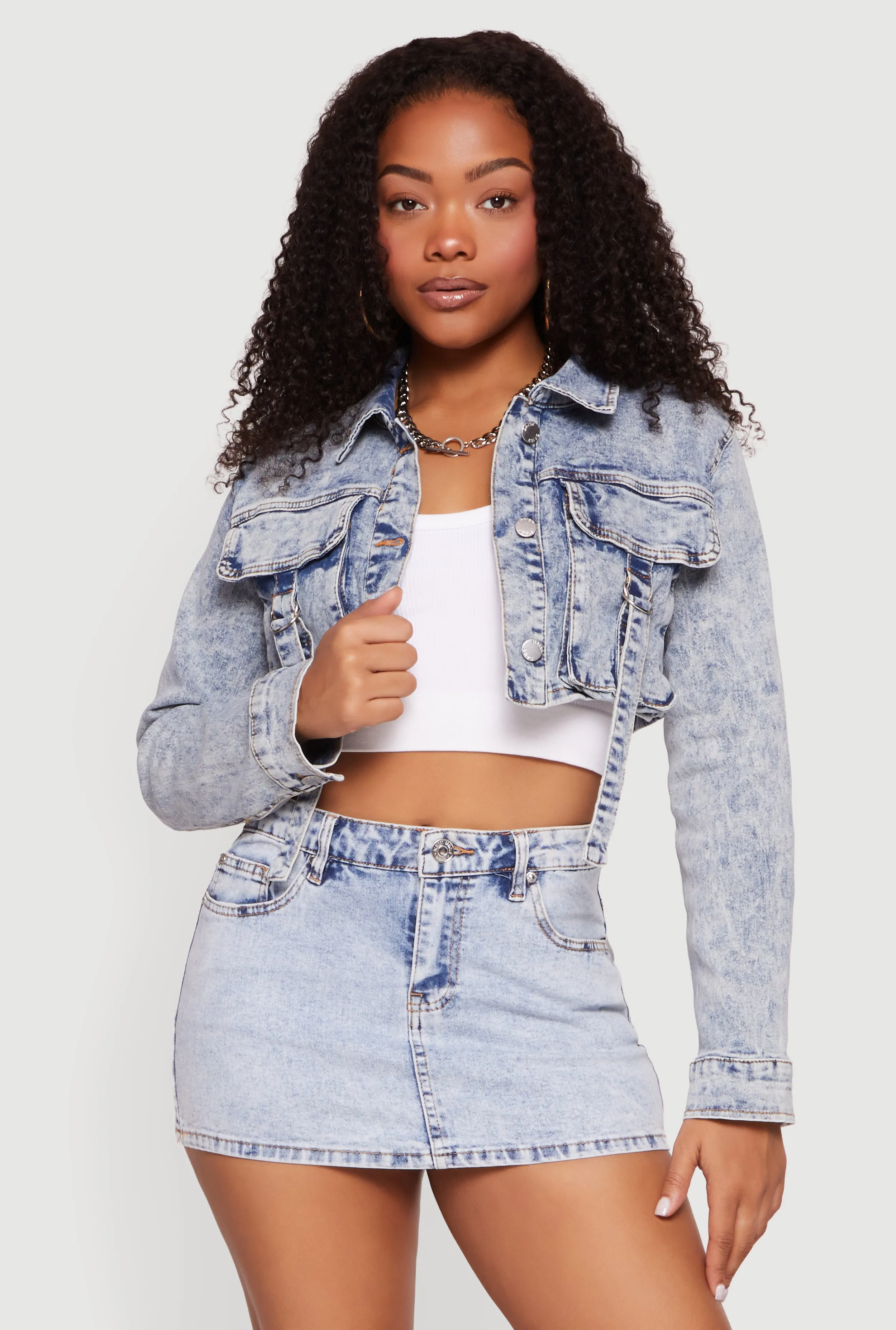 Stone Wash Cargo Pocket Cropped Denim Jacket sold by Rainbow product image thumbnail 2