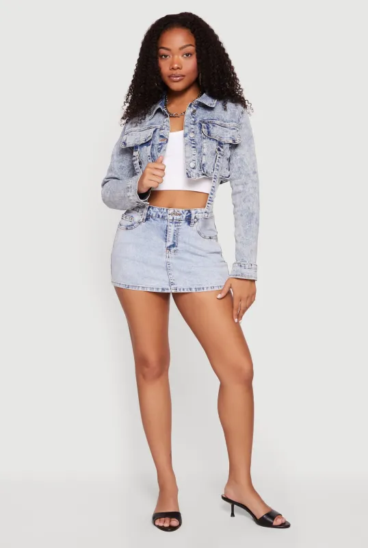 Stone Wash Cargo Pocket Cropped Denim Jacket made by Daisy