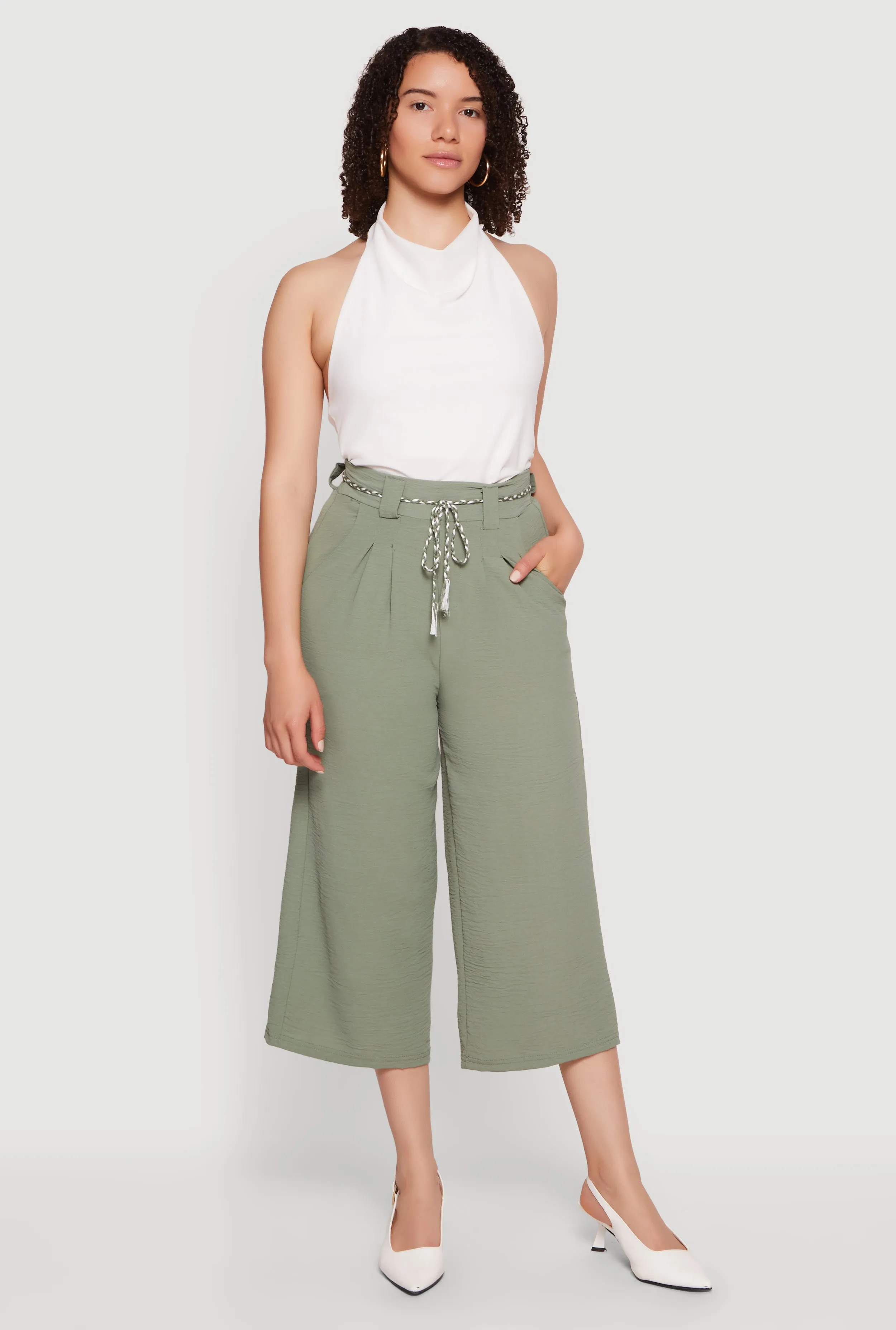 Crepe Knit Pleated High Waisted Capris Pants sold by Rainbow product image thumbnail 4