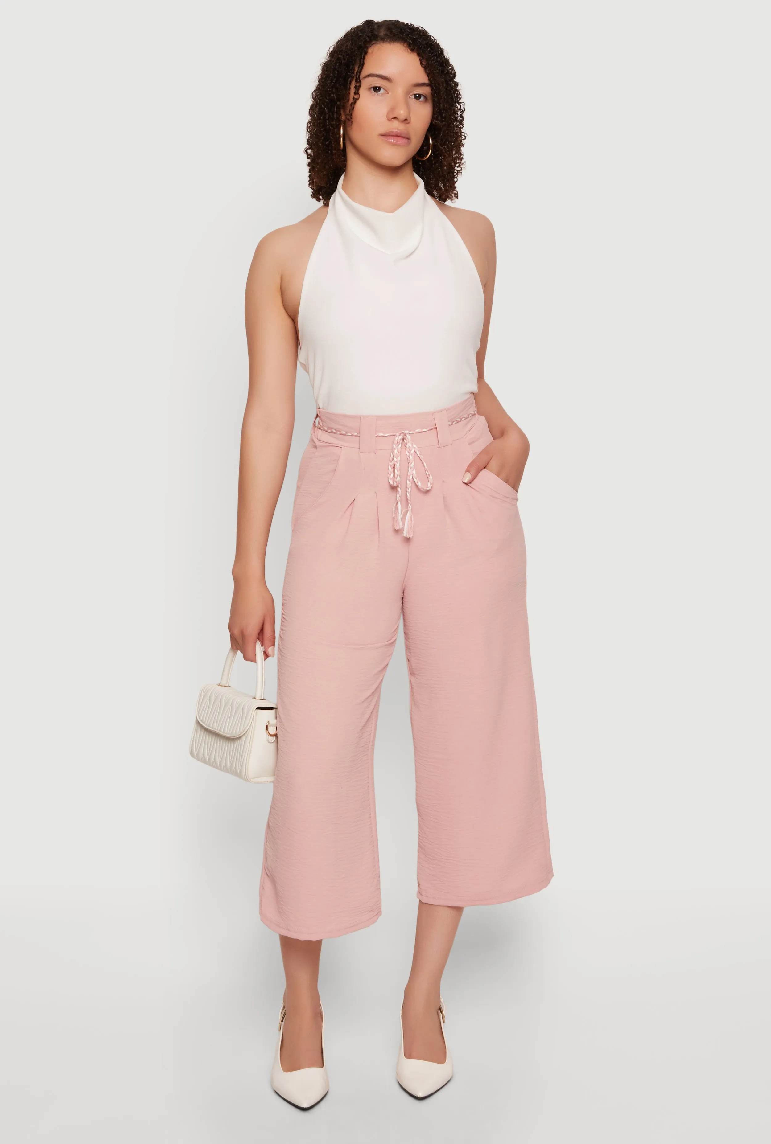 Crepe Knit Pleated High Waisted Capris Pants sold by Rainbow product image thumbnail 2