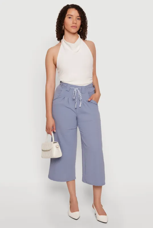 Crepe Knit Pleated High Waisted Capris Pants made by Rainbow