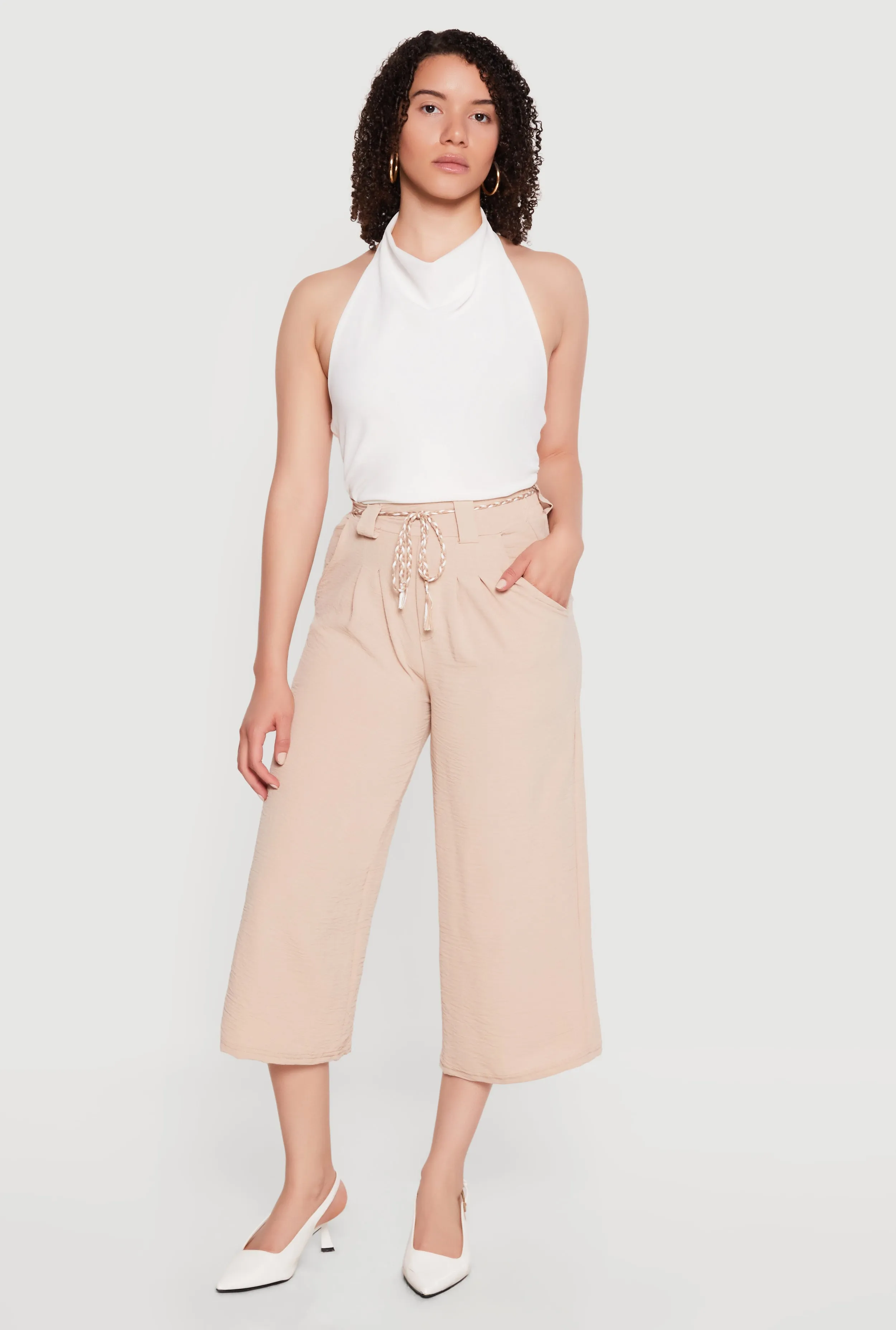 Crepe Knit Pleated High Waisted Capris Pants sold by Rainbow product image thumbnail 3