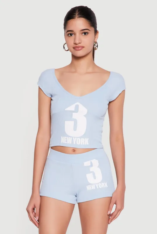 3 New York Graphic V Neck Crop Top made by Rainbow