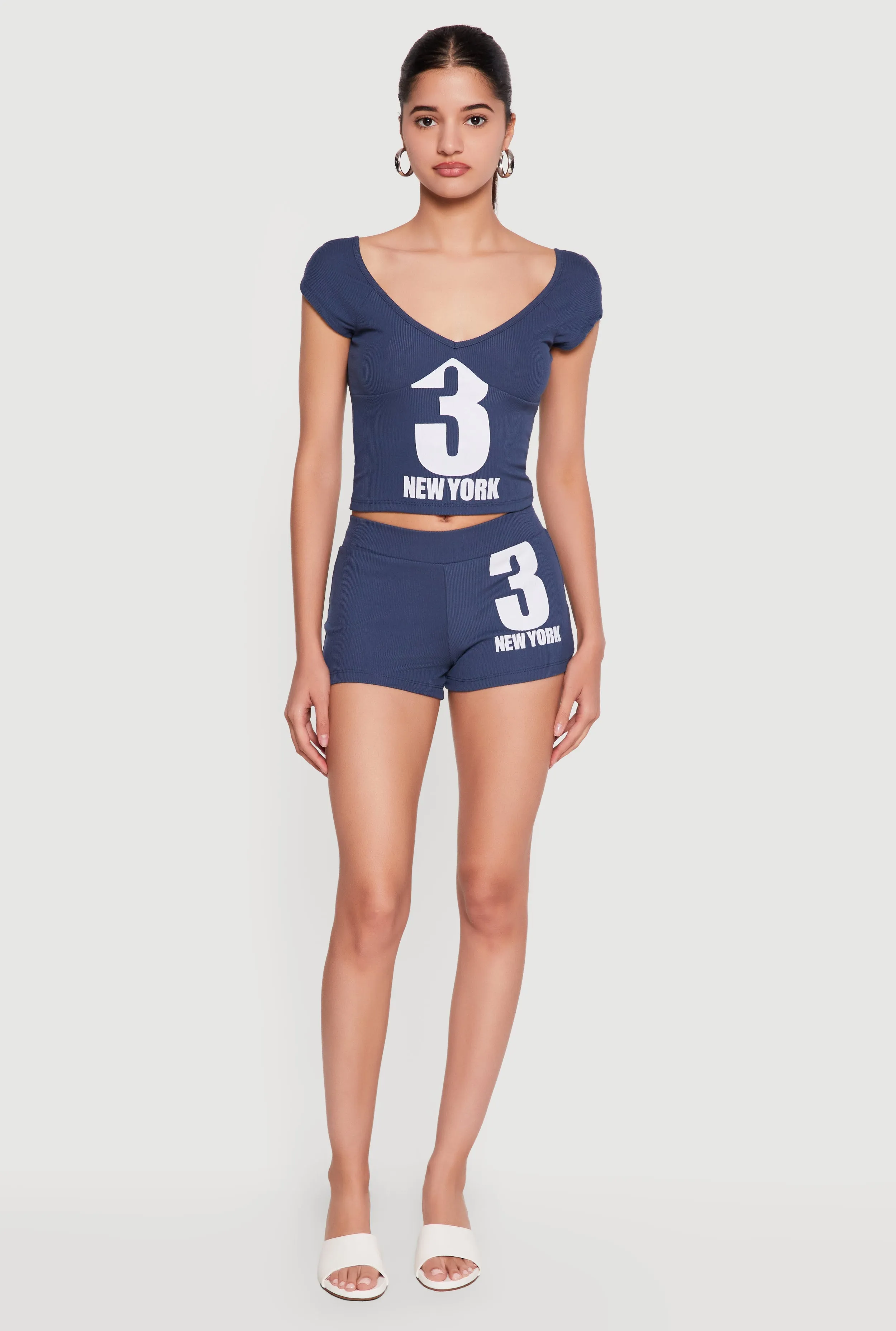 3 New York Graphic V Neck Crop Top sold by Rainbow product image thumbnail 2