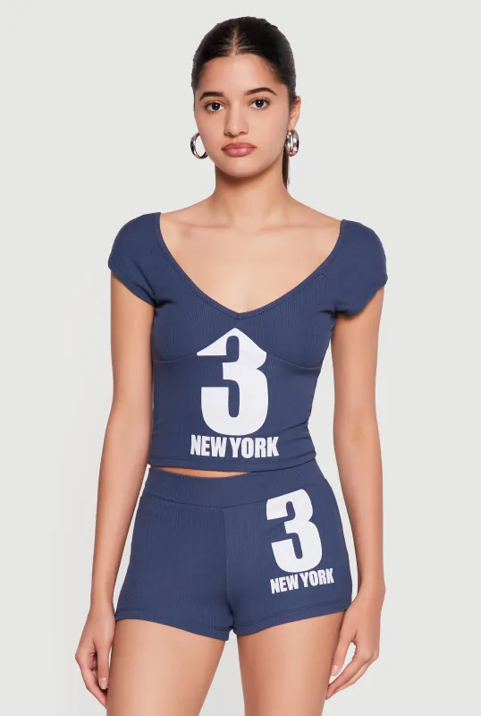 3 New York Graphic V Neck Crop Top made by Rainbow