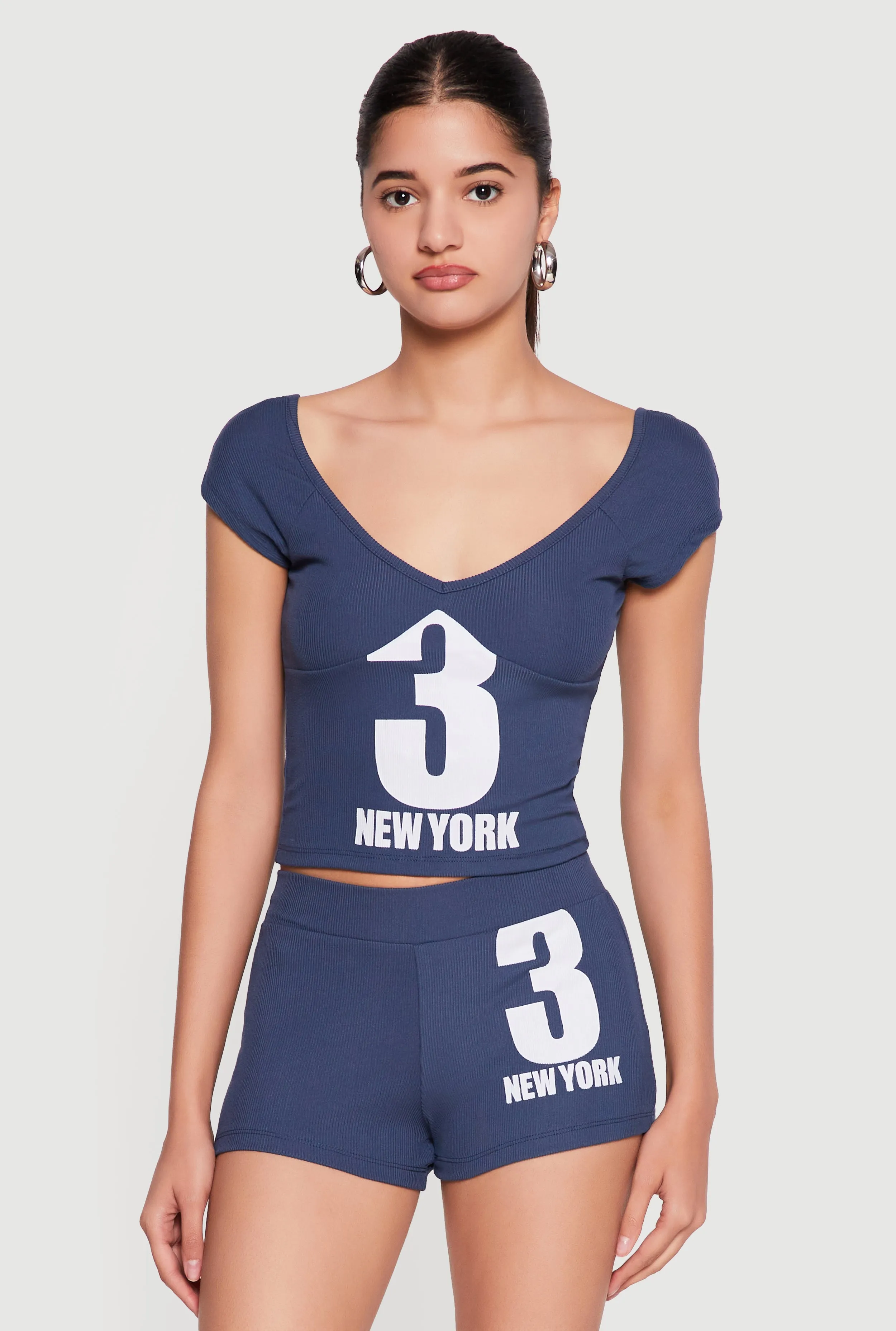 3 New York Graphic V Neck Crop Top sold by Rainbow