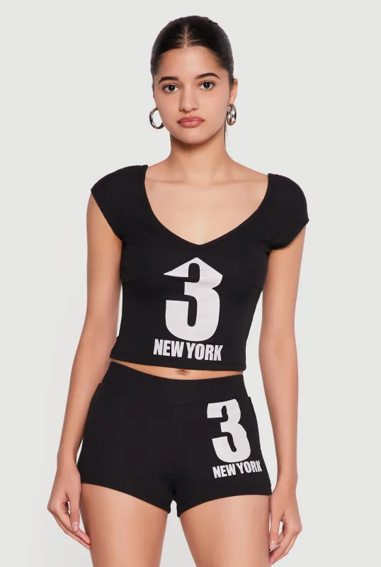 3 New York Graphic V Neck Crop Top made by Rainbow