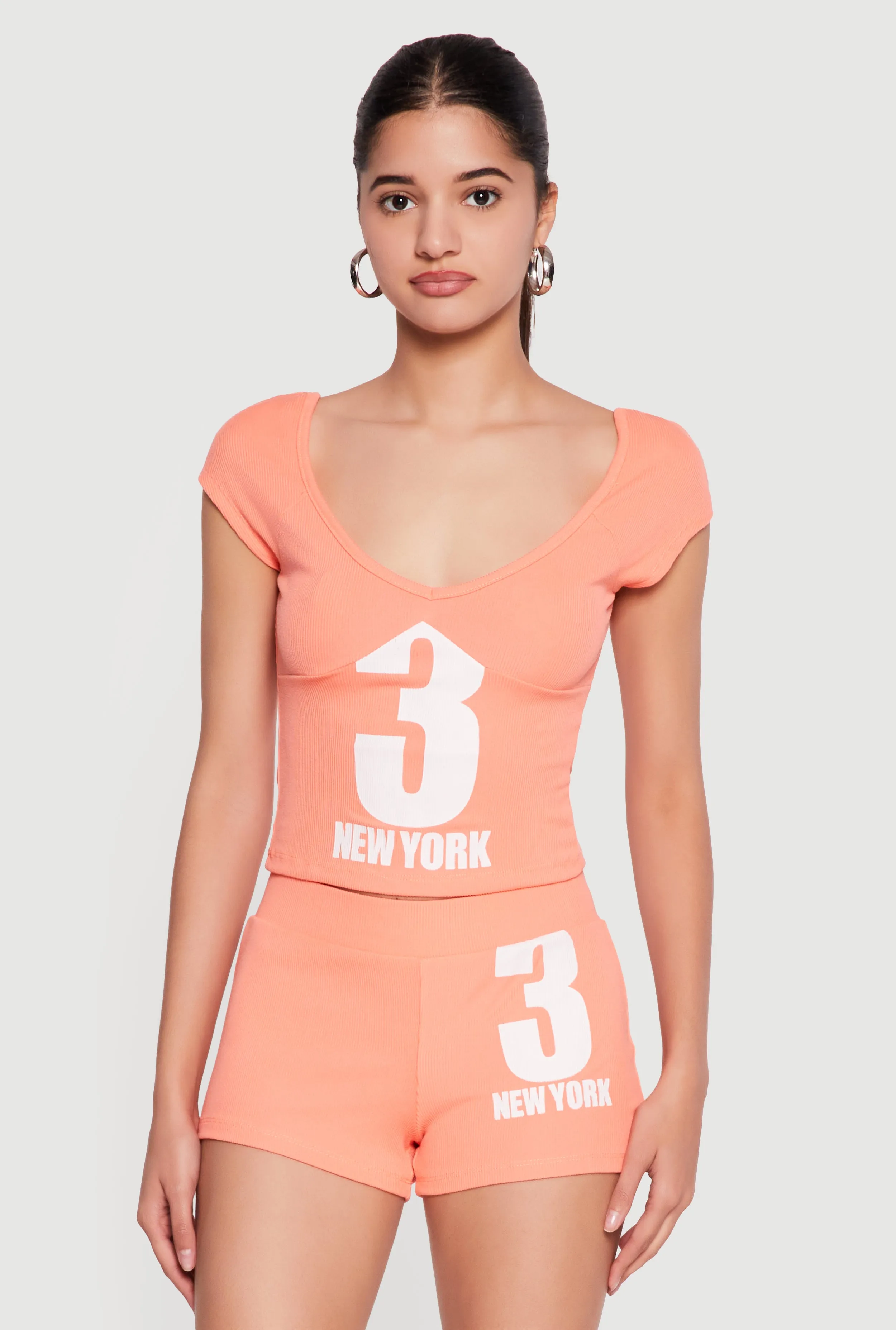 3 New York Graphic V Neck Crop Top sold by Rainbow