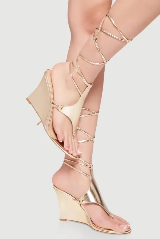 Strappy Lace Up Thong Wedges made by Rainbow