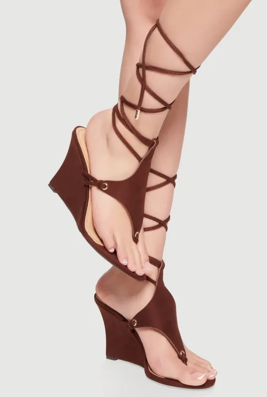 Strappy Lace Up Thong Wedges made by Rainbow