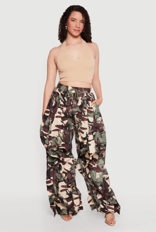 Nylon Parachute Camouflage Pants with Ruffles made by Daisy