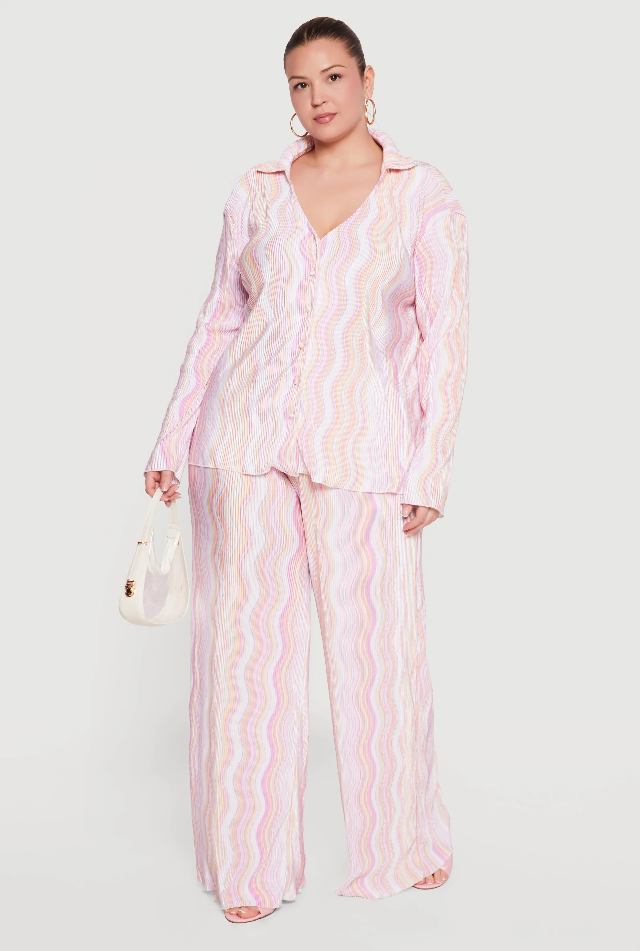 Plus Size Plisse Wavy Stripe High Waisted Pull On Pants sold by Rainbow product image thumbnail 2