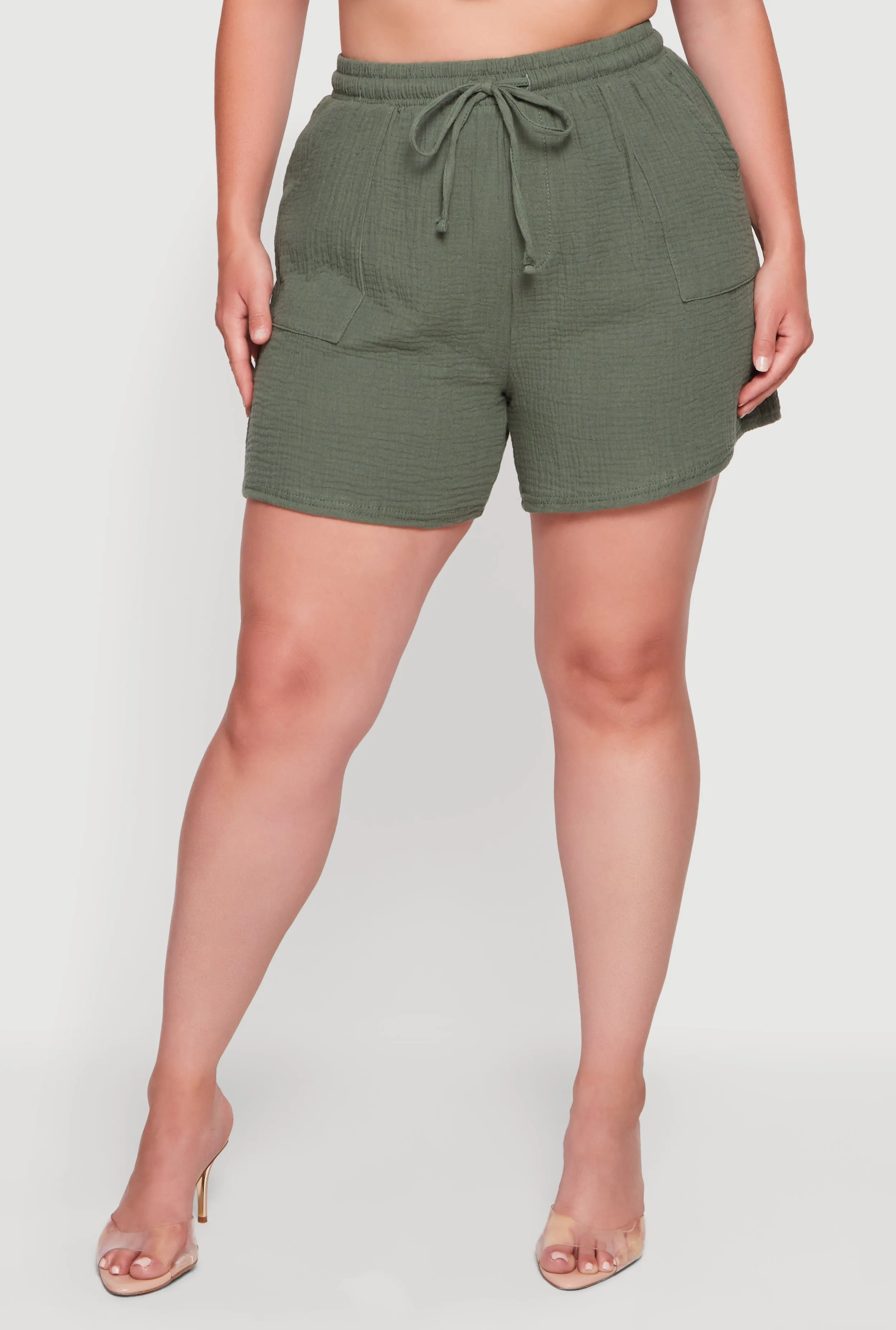 Plus Size Gauze Knit Drawstring High Waisted Shorts sold by Rainbow product image thumbnail 3