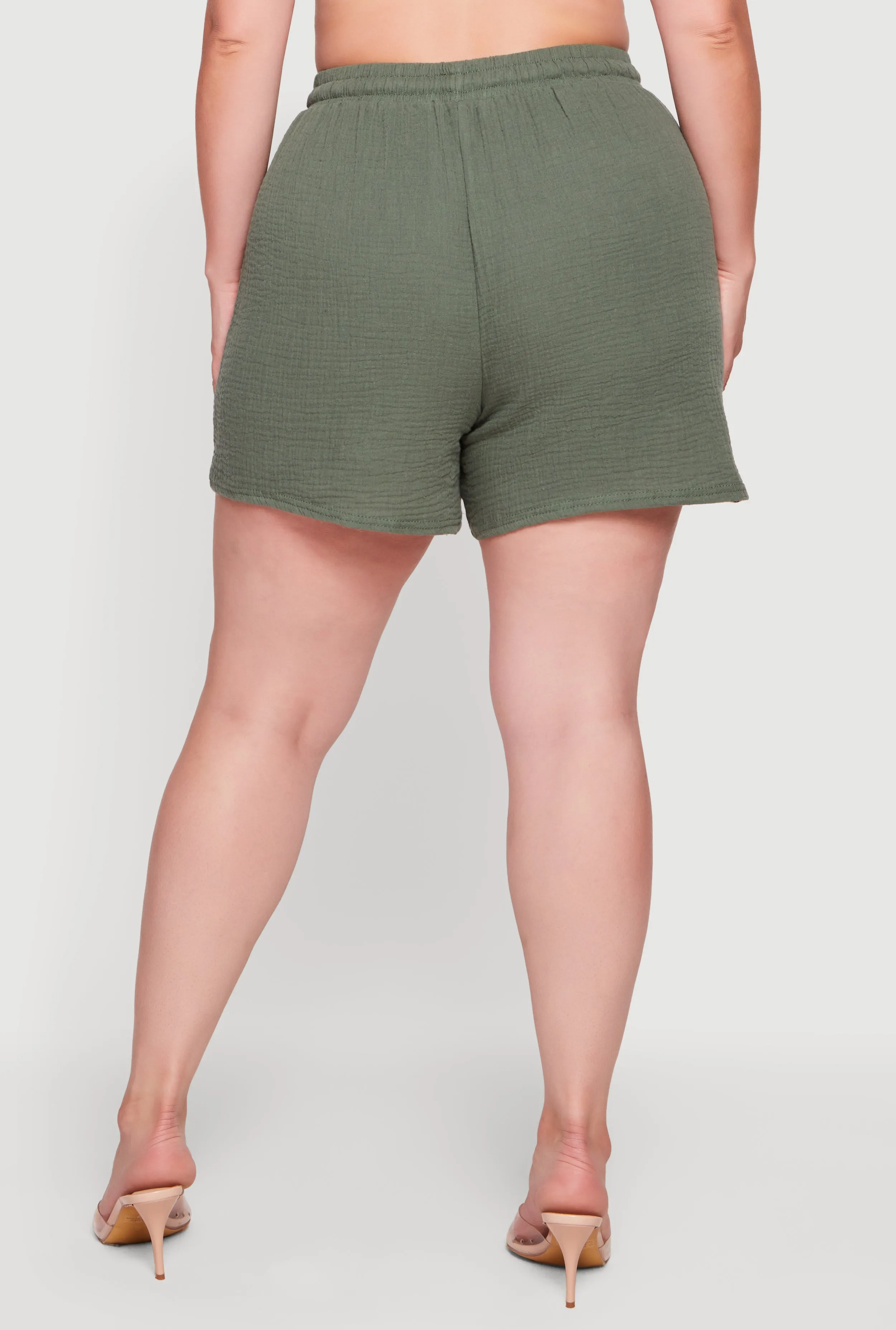 Plus Size Gauze Knit Drawstring High Waisted Shorts sold by Rainbow product image thumbnail 5
