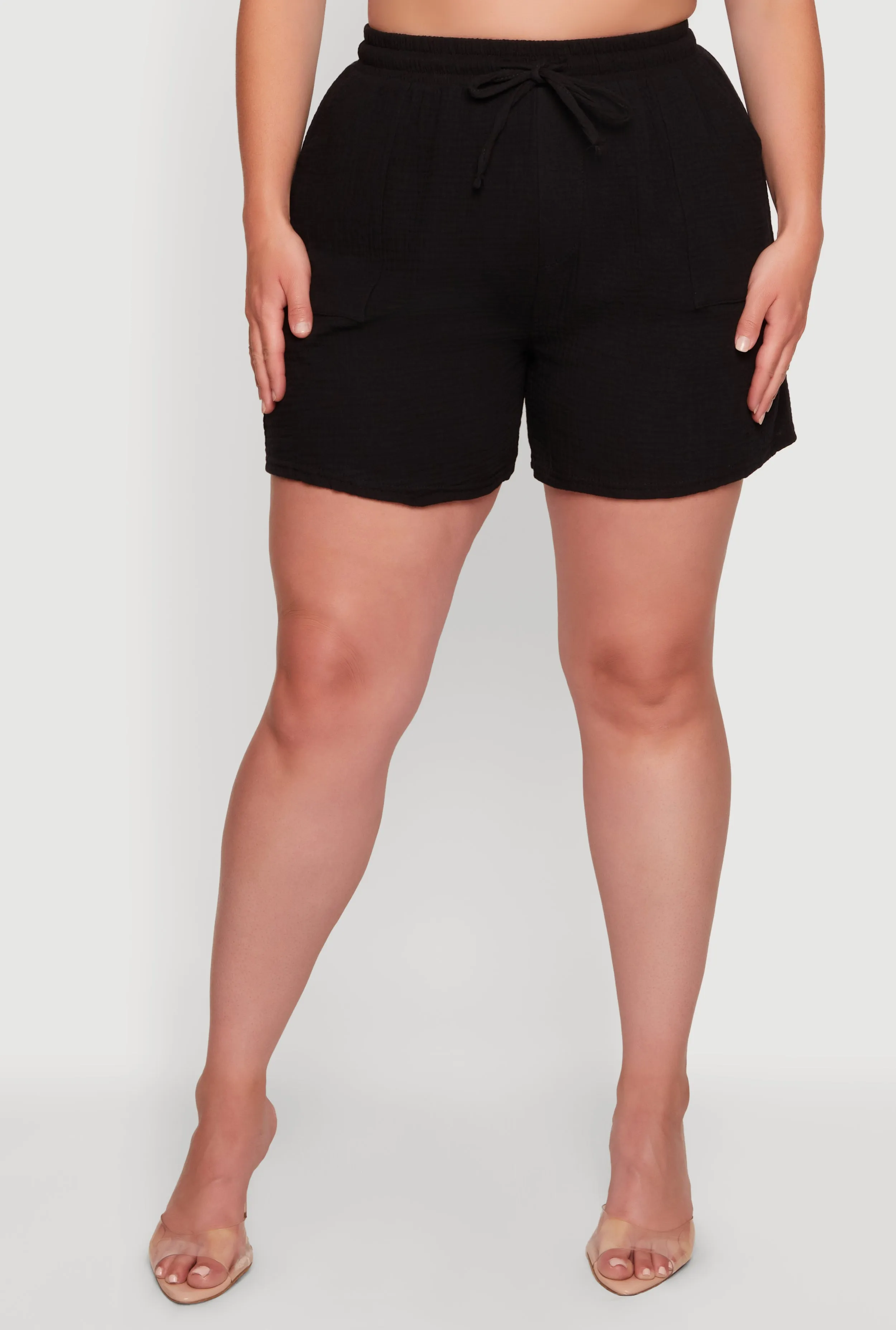 Plus Size Gauze Knit Drawstring High Waisted Shorts sold by Rainbow product image thumbnail 3