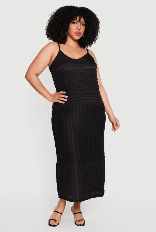 Plus Size Textured Knit V-Neck Cami Dress made by Rainbow