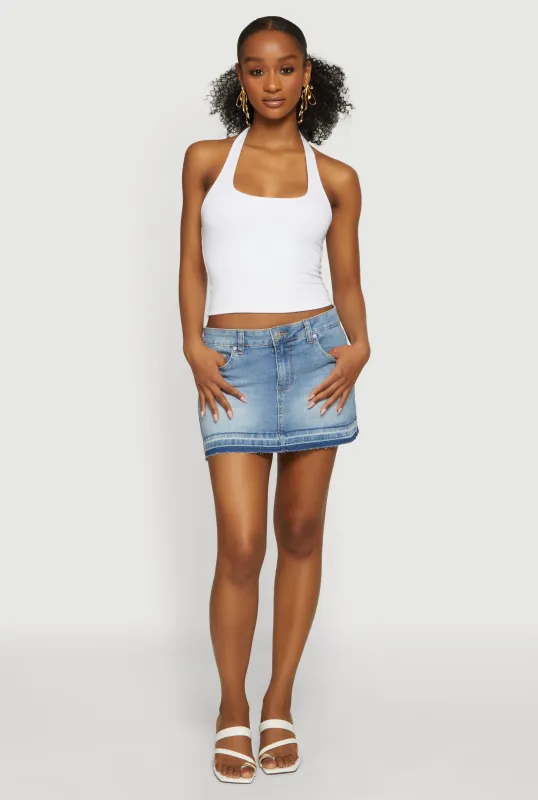 Almost Famous Raw Hem Denim Mini Skirt made by Almost Famous