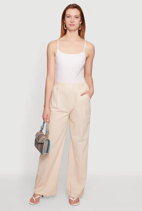 Linen Pleated High Waist Wide Leg Dress Pants made by Rainbow