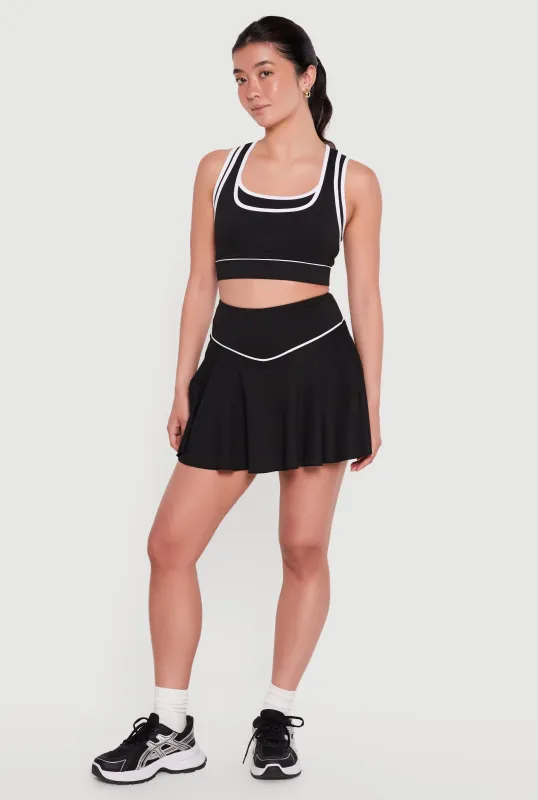 Contrast Trim Drop Waist Skirt with Cell Phone Pocket Shorts Lining made by Rainbow