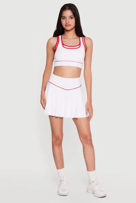 Contrast Trim Drop Waist Skirt with Cell Phone Pocket Shorts Lining made by Rainbow