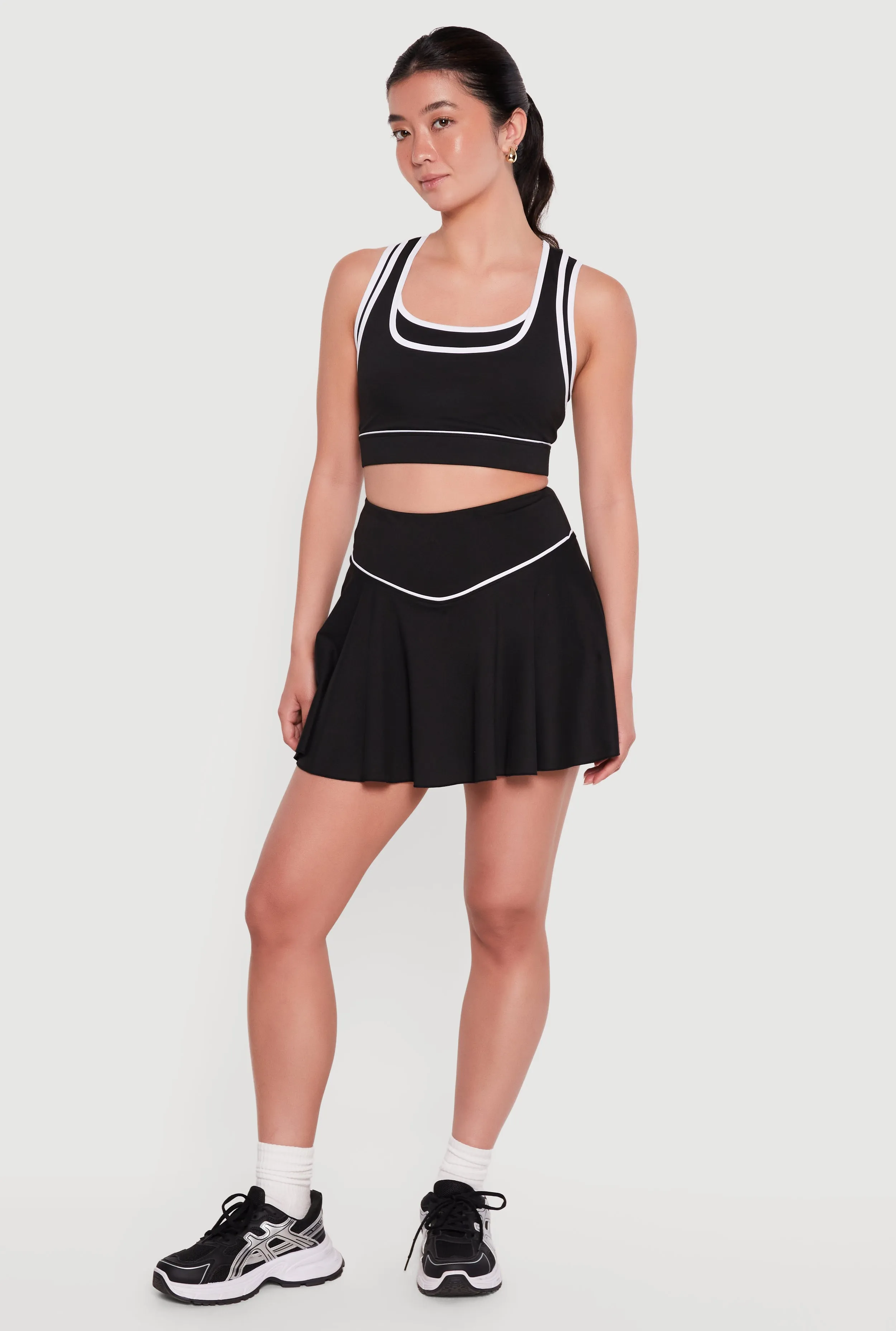 Contrast Trim Drop Waist Skirt with Cell Phone Pocket Shorts Lining sold by Rainbow