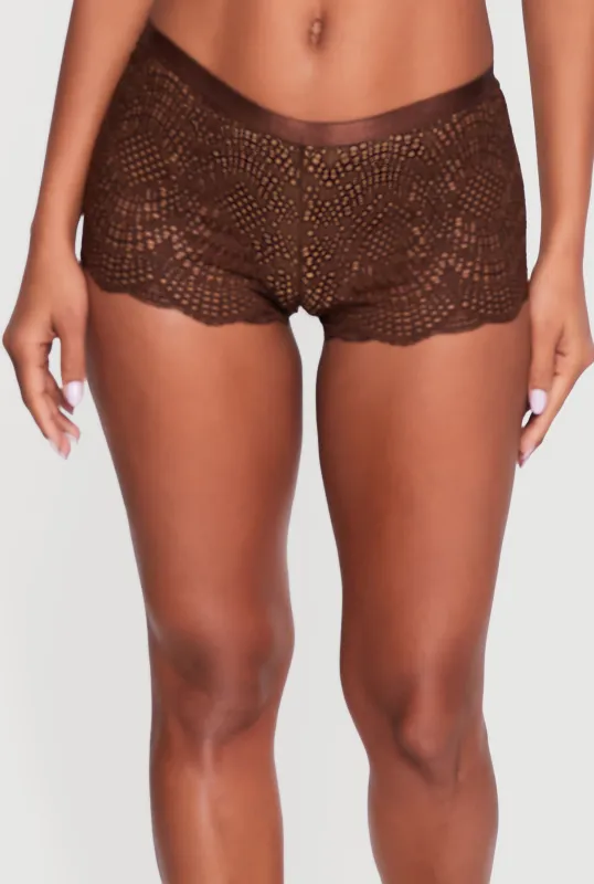Double V Caged Back Patterned Lace Boyshort Panty made by Rainbow