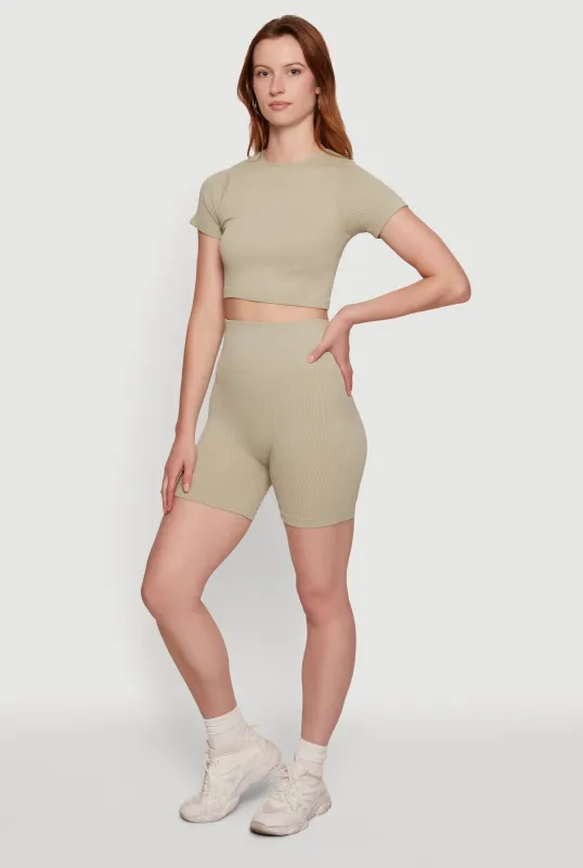Seamless Compression Rib Knit Shorts made by Rainbow